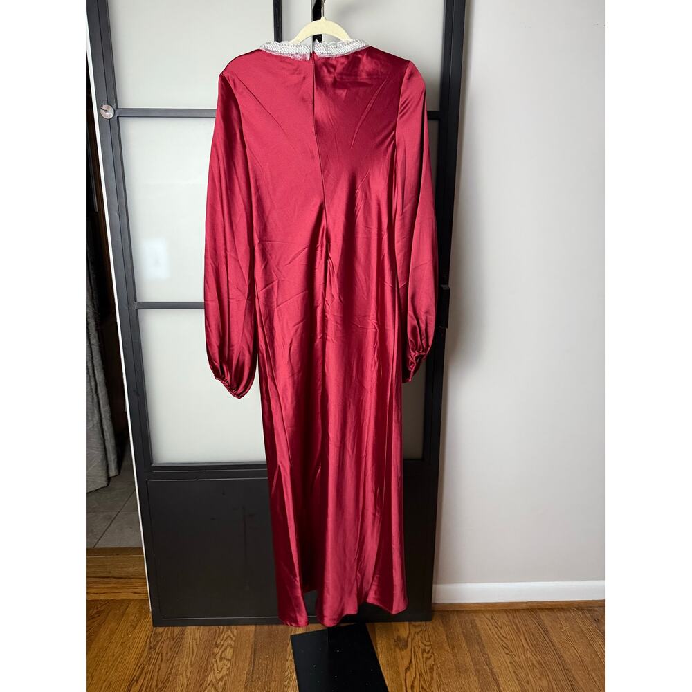 Mac Duggal Red Satin Midi Dress with Balloon Sleeves - Picture 3 of 10
